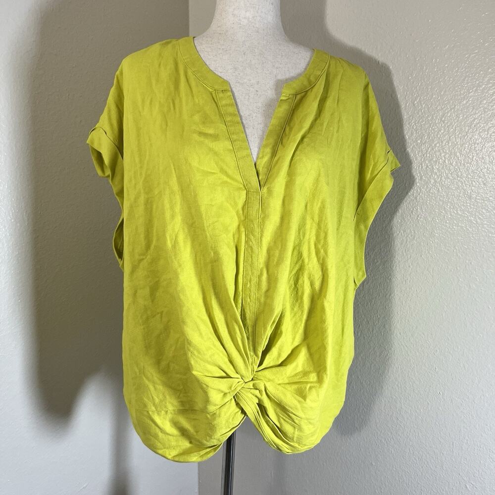 Marc New York Plus Green Sleeveless Linen Front Twist Blouse Top Shirt Size 2X